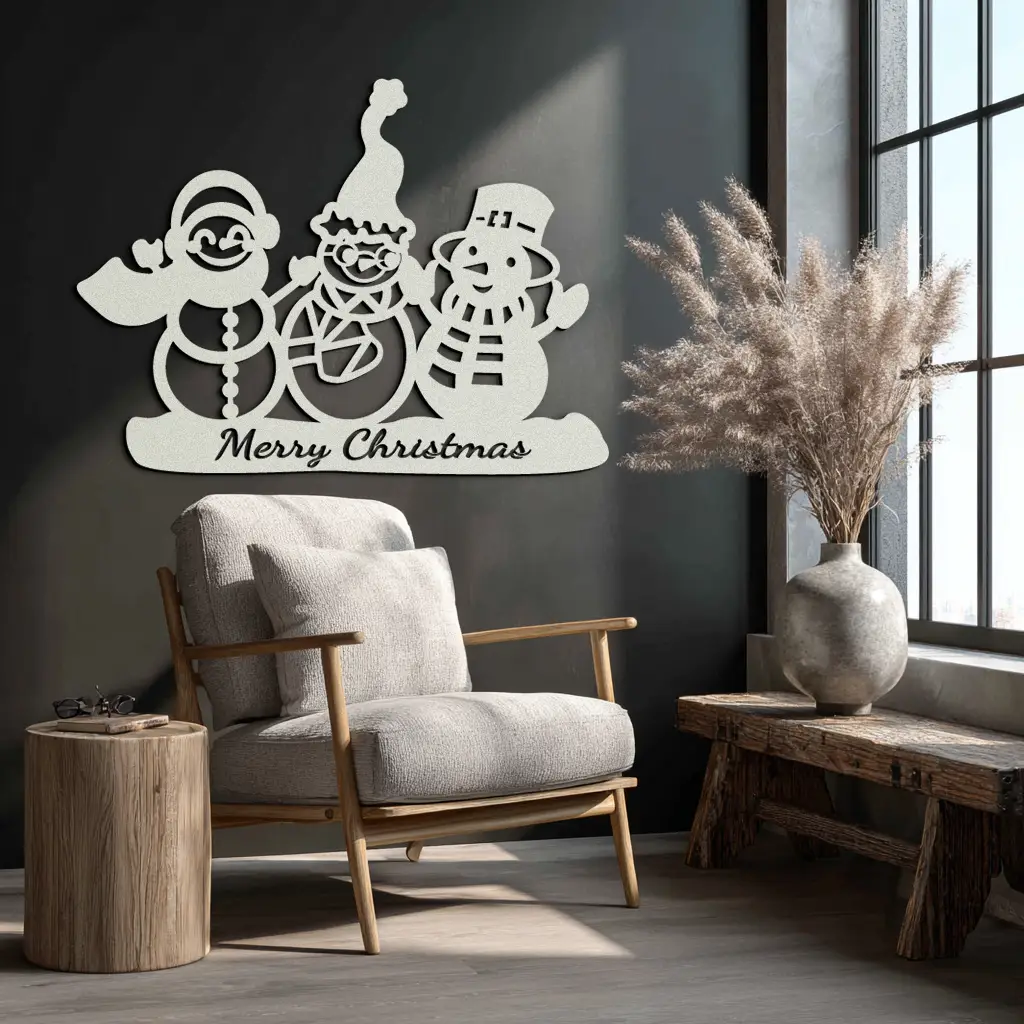 Frosty Trio Metal Wall Art - Merry Christmas Snowman Holiday Decor- KAF306 by Enova Art