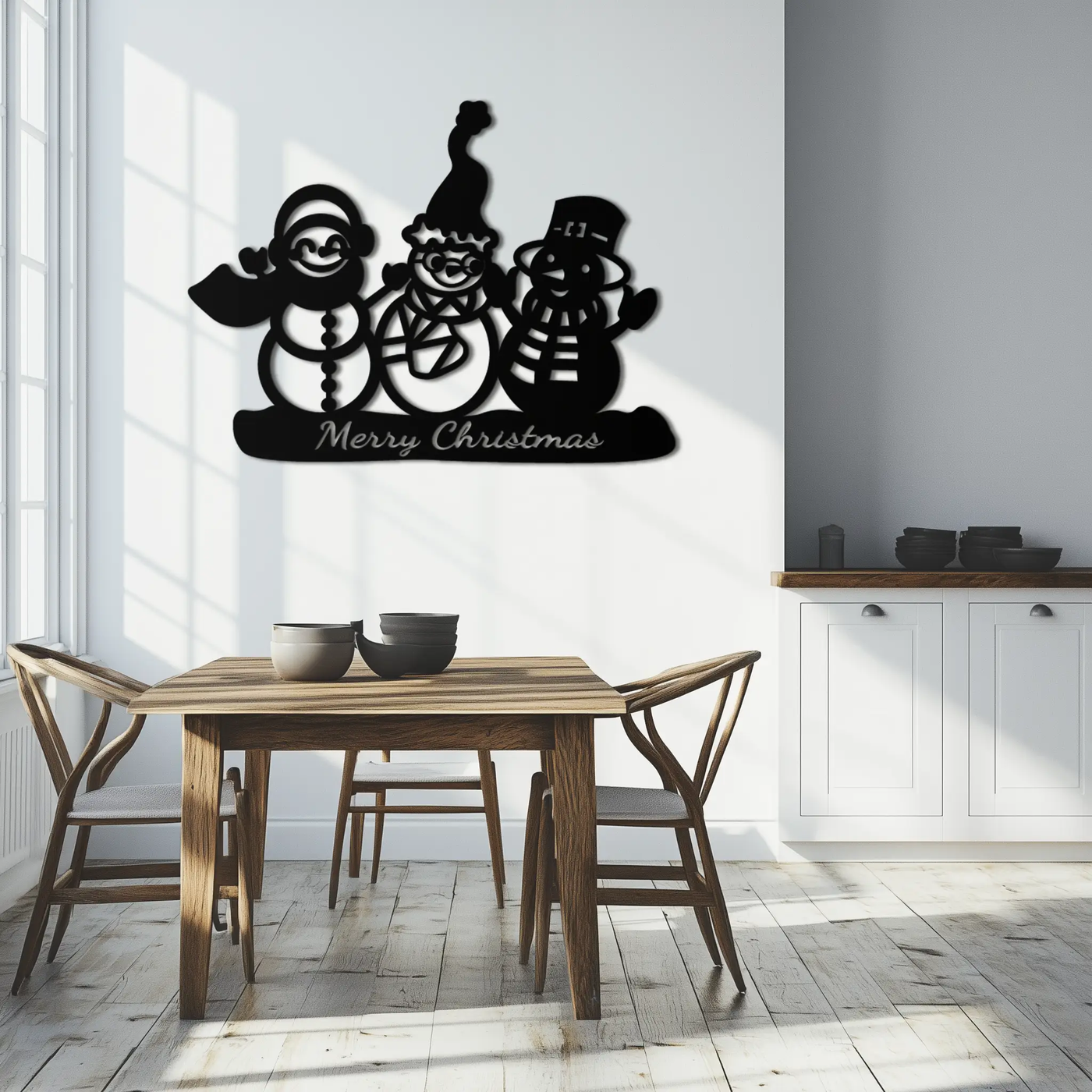 Frosty Trio Metal Wall Art - Merry Christmas Snowman Holiday Decor- KAF306 by Enova Art