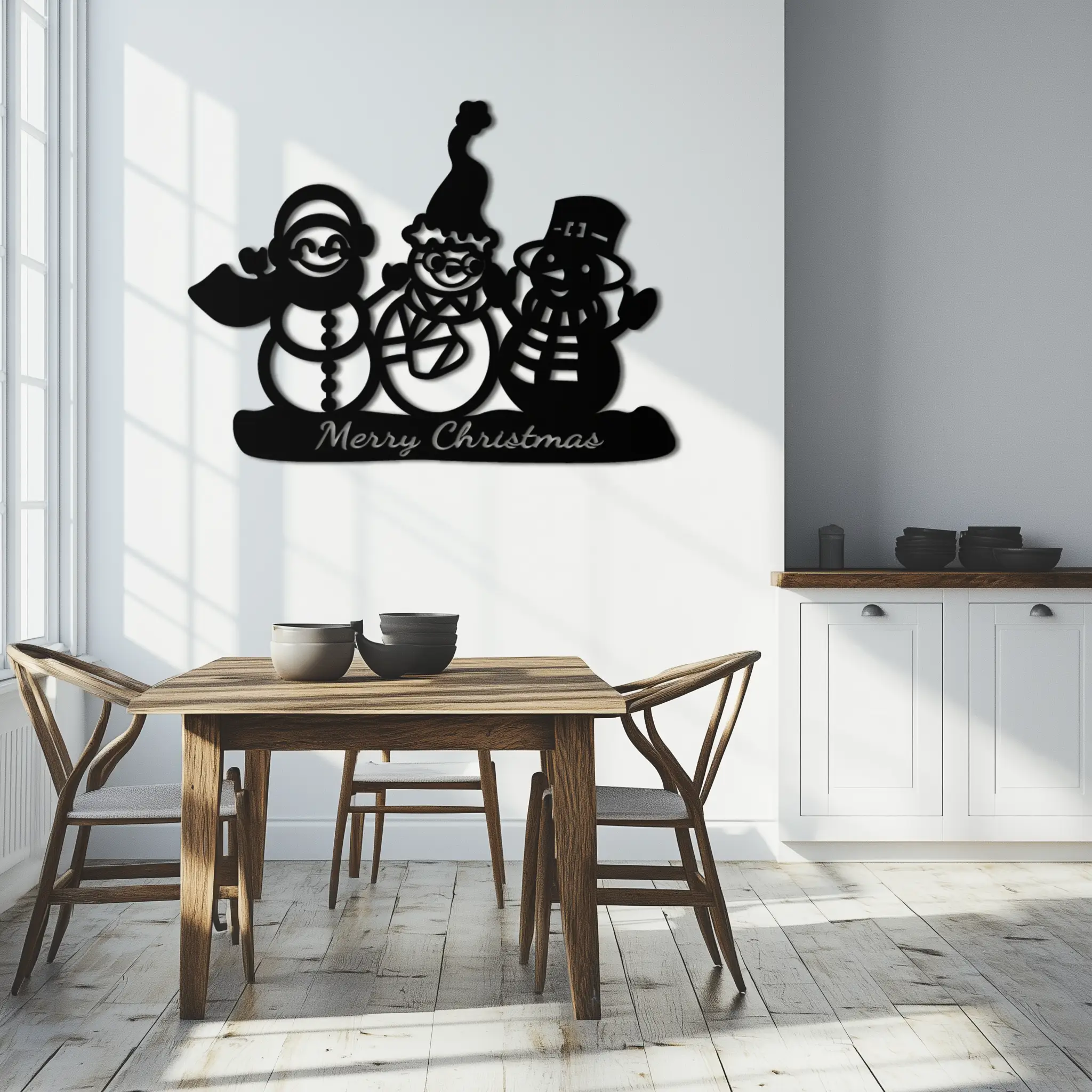 Frosty Trio Metal Wall Art - Merry Christmas Snowman Holiday Decor- KAF306 by Enova Art