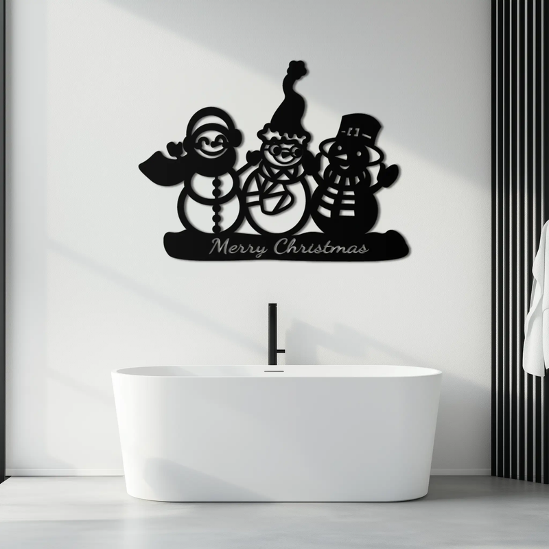 Frosty Trio Metal Wall Art - Merry Christmas Snowman Holiday Decor- KAF306 by Enova Art
