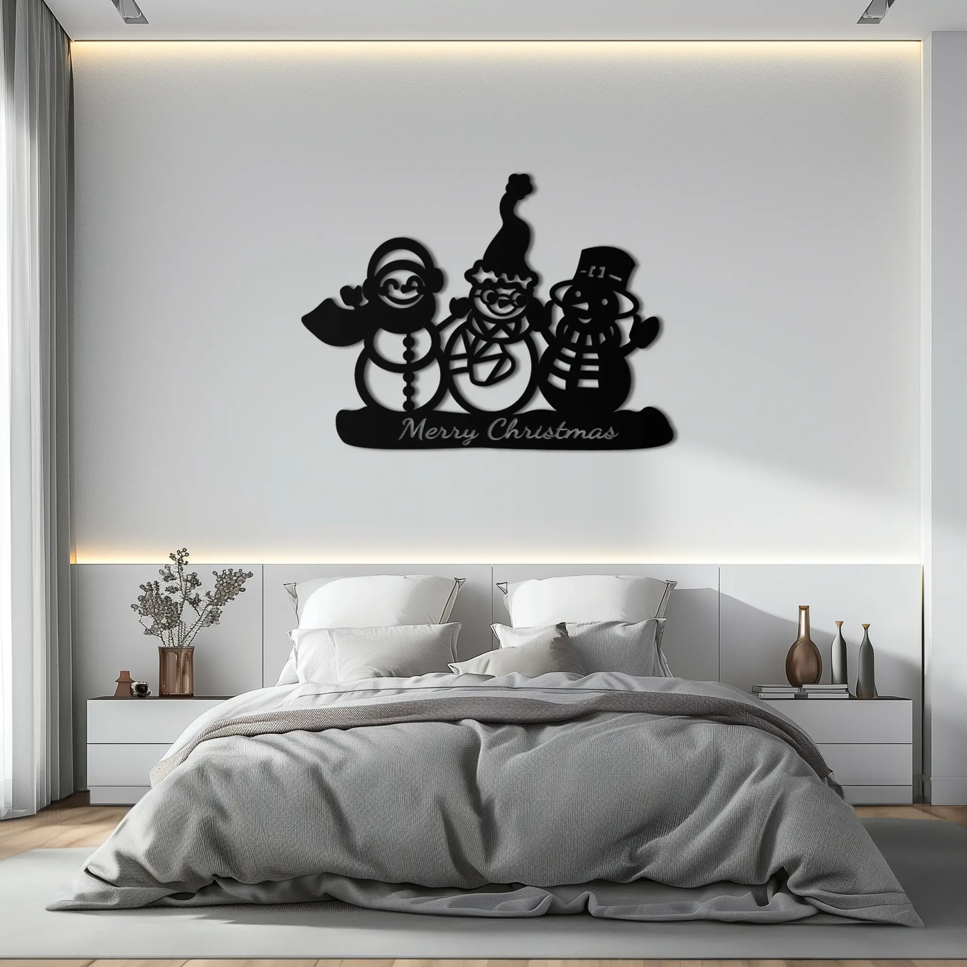 Frosty Trio Metal Wall Art - Merry Christmas Snowman Holiday Decor- KAF306 by Enova Art
