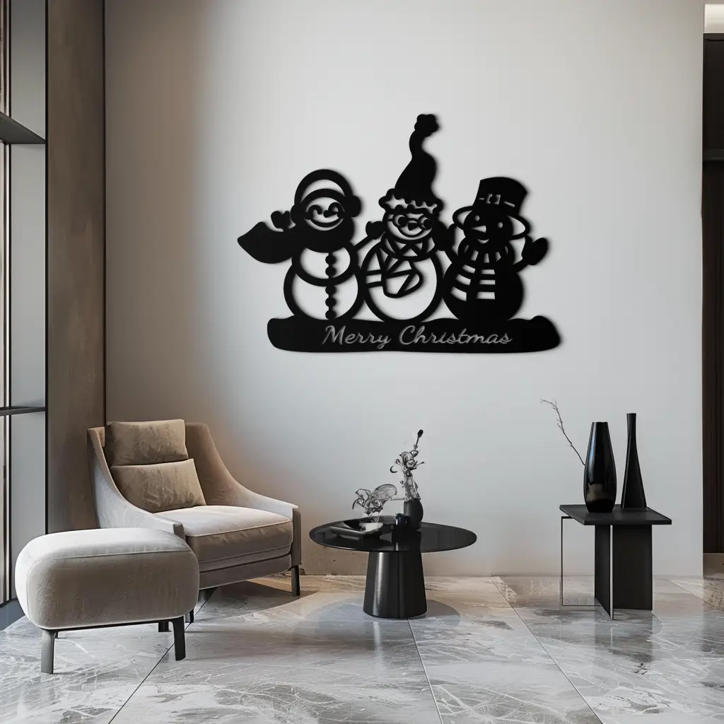 Frosty Trio Metal Wall Art - Merry Christmas Snowman Holiday Decor- KAF306 by Enova Art