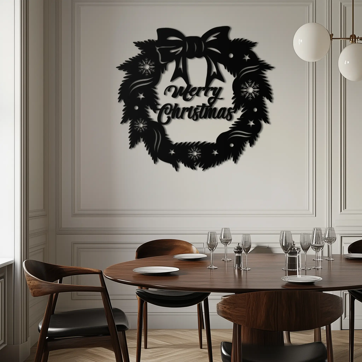 Merry Christmas Wreath Metal Wall Art - Festive Holiday Steel Decoration- KAF307 by Enova Art