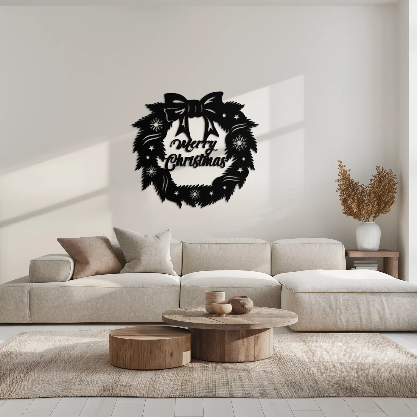 Merry Christmas Wreath Metal Wall Art - Festive Holiday Steel Decoration- KAF307 by Enova Art