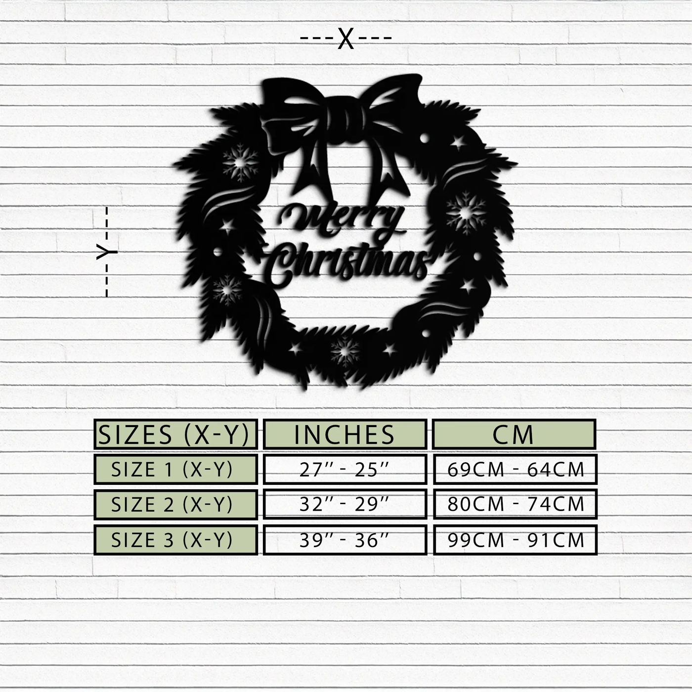 Merry Christmas Wreath Metal Wall Art - Festive Holiday Steel Decoration- KAF307 by Enova Art