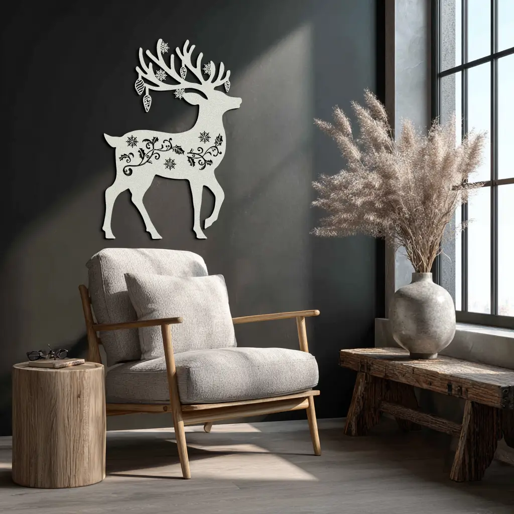 Christmas Reindeer Metal Wall Art - Decorative Holiday Steel Deer Design- KAF308 by Enova Art