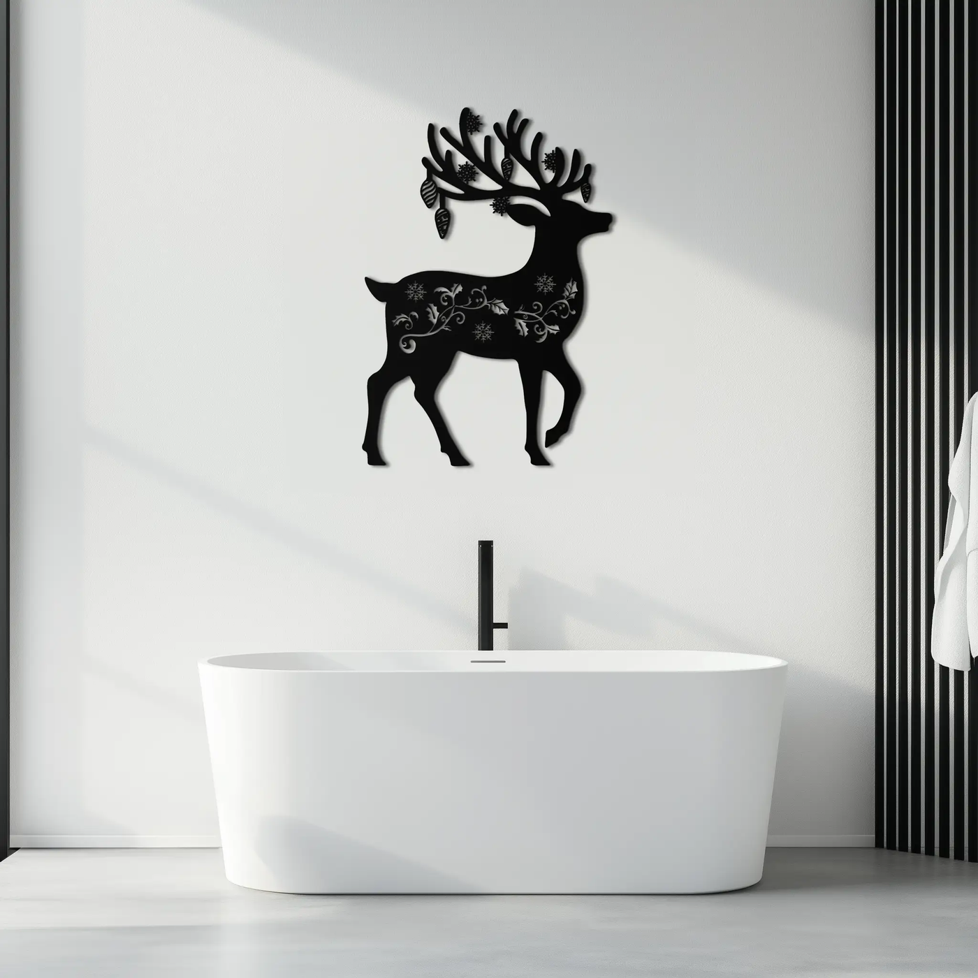 Christmas Reindeer Metal Wall Art - Decorative Holiday Steel Deer Design- KAF308 by Enova Art