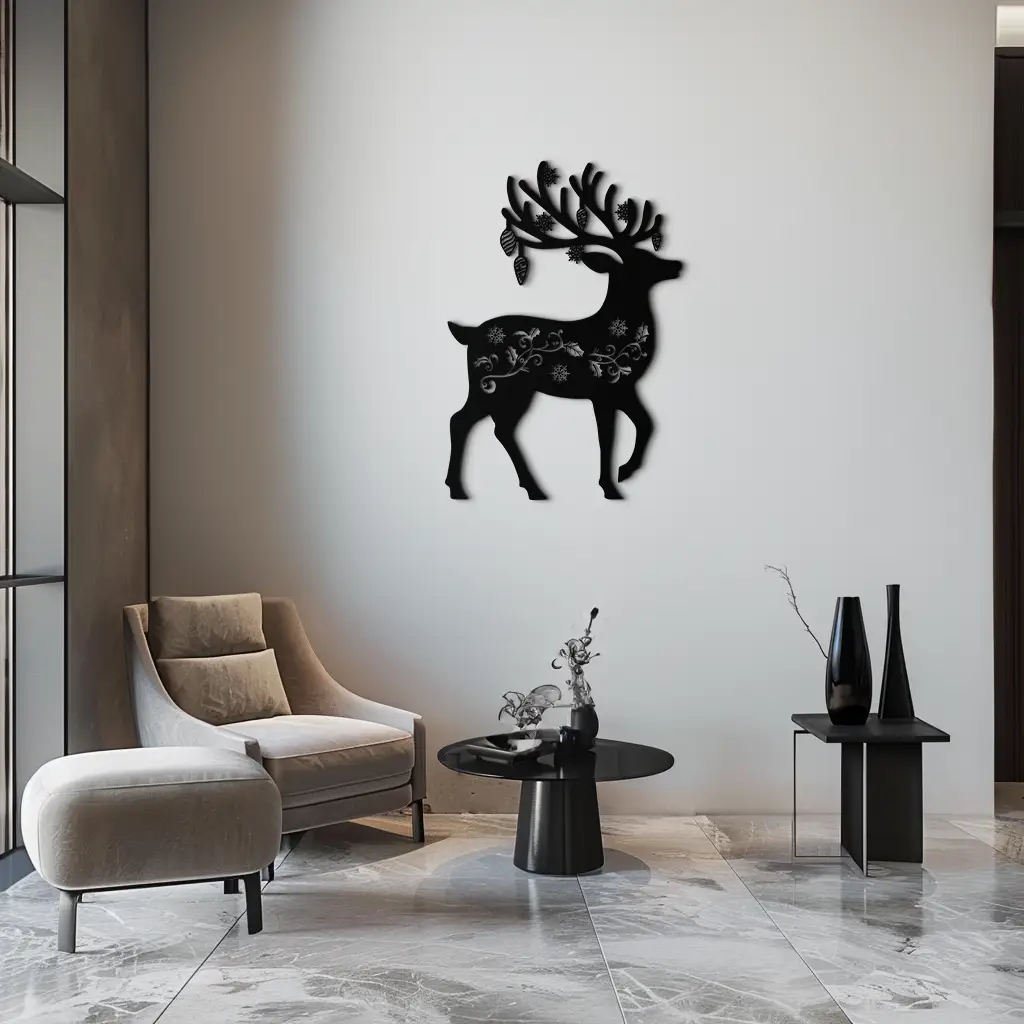 Christmas Reindeer Metal Wall Art - Decorative Holiday Steel Deer Design- KAF308 by Enova Art