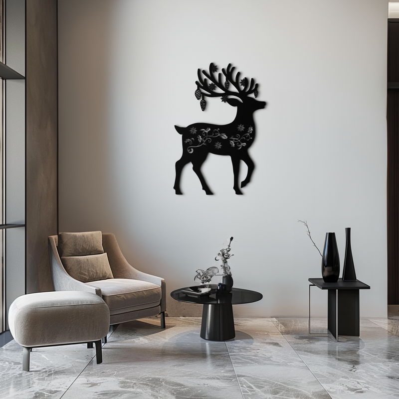 Christmas Reindeer Metal Wall Art - Decorative Holiday Steel Deer Design- KAF308 by Enova Art