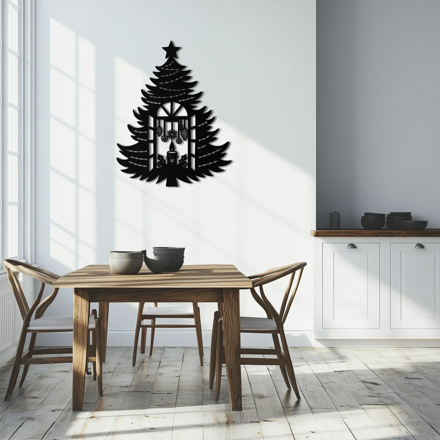 Christmas Tree Candle Window Silhouette - Festive Metal Wall Art- KAF309 by Enova Art