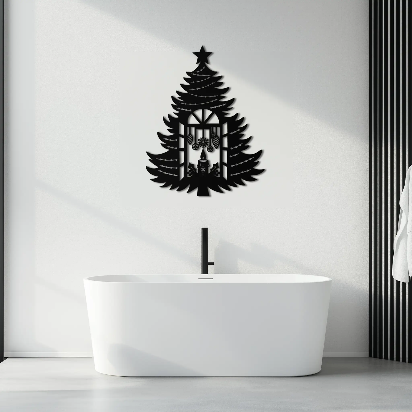 Christmas Tree Candle Window Silhouette - Festive Metal Wall Art- KAF309 by Enova Art