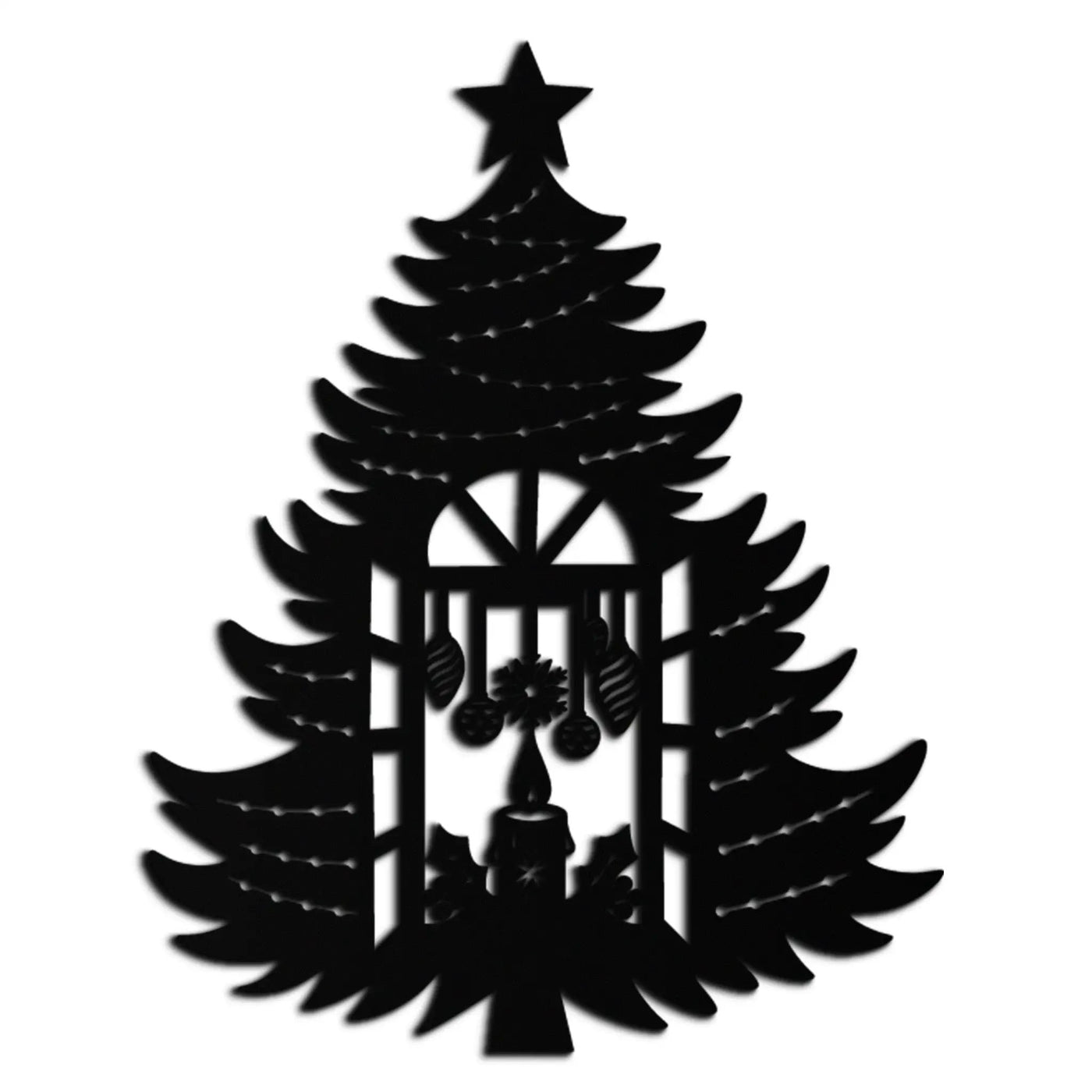Christmas Tree Candle Window Silhouette - Festive Metal Wall Art- KAF309 by Enova Art