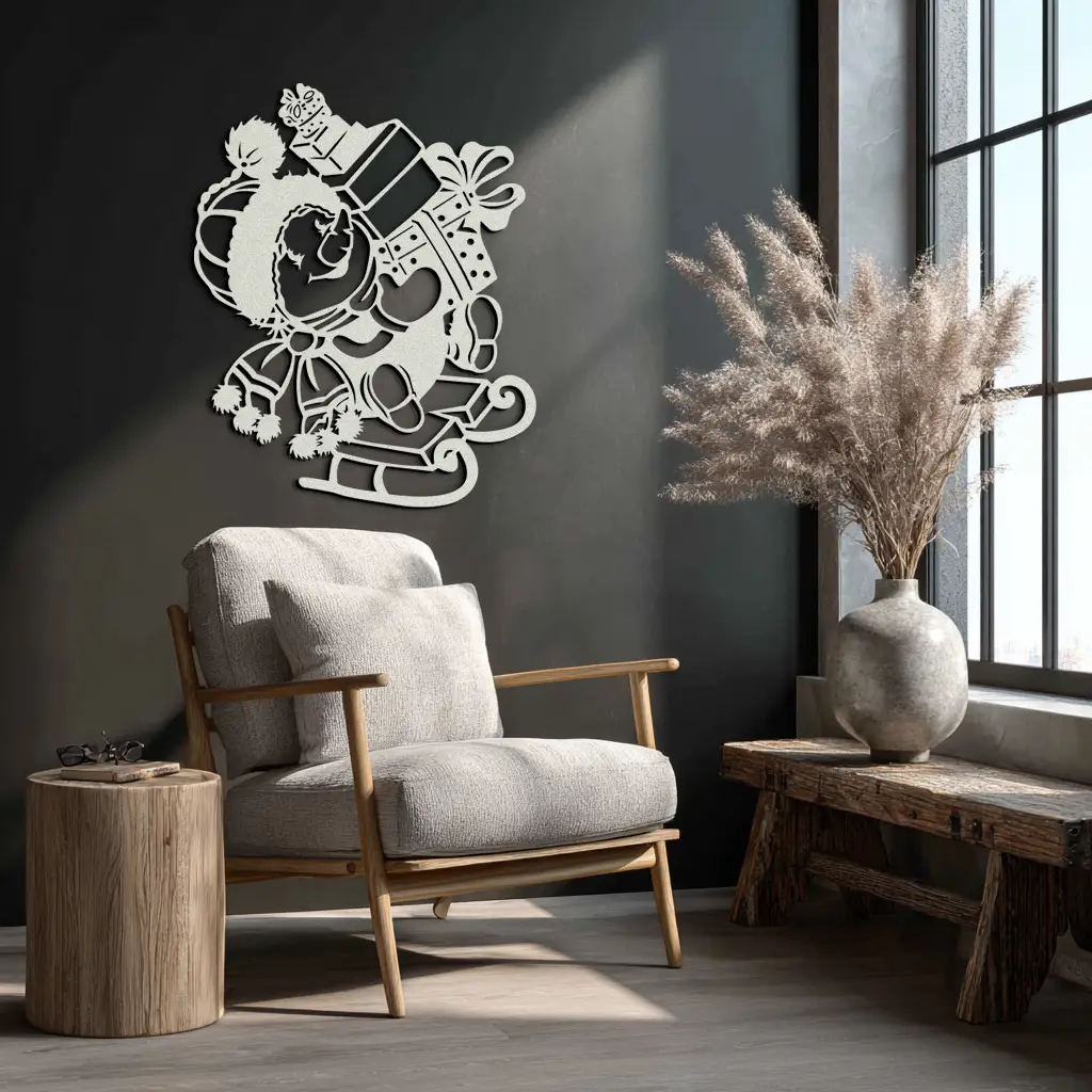 Christmas Snowman Metal Wall Art - Festive Holiday Gift Decor with Cute Snowman on Sled- KAF310 by Enova Art