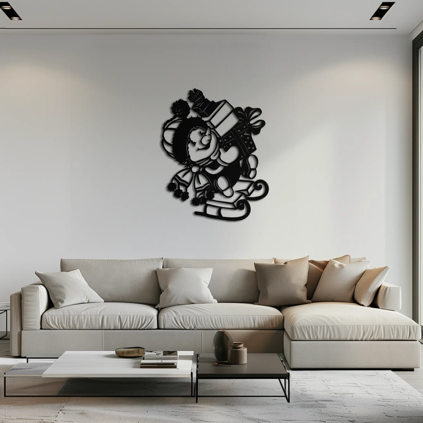 Christmas Snowman Metal Wall Art - Festive Holiday Gift Decor with Cute Snowman on Sled- KAF310 by Enova Art