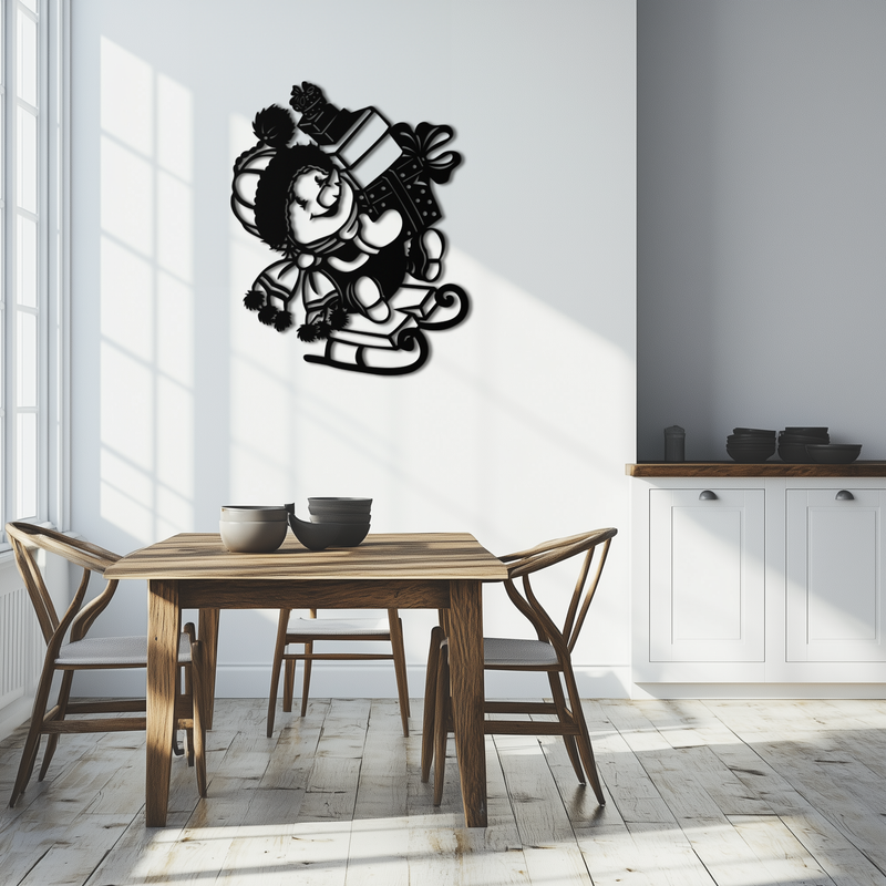 Christmas Snowman Metal Wall Art - Festive Holiday Gift Decor with Cute Snowman on Sled- KAF310 by Enova Art