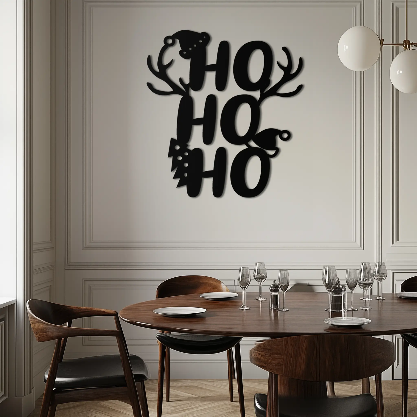HO HO HO Metal Wall Art - Christmas Reindeer Antler Holiday Decor- KAF312 by Enova Art