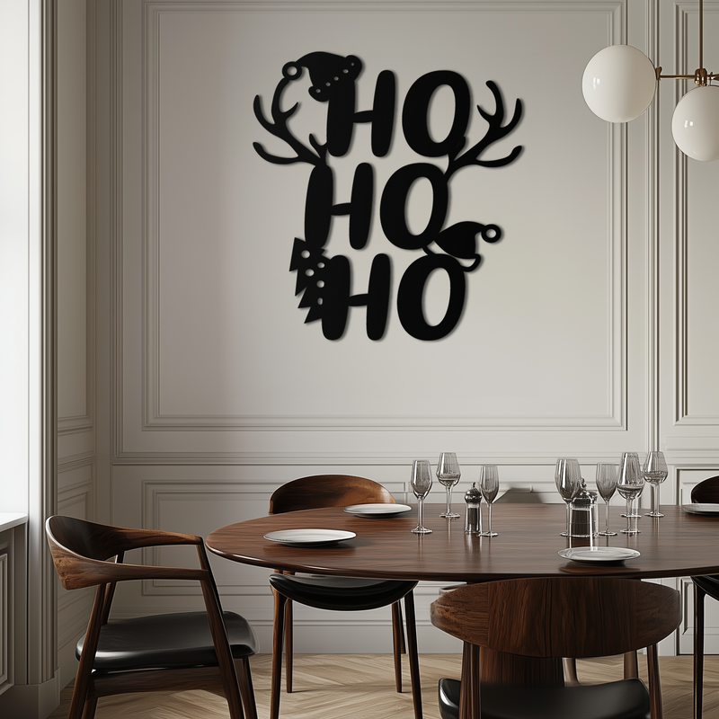 HO HO HO Metal Wall Art - Christmas Reindeer Antler Holiday Decor- KAF312 by Enova Art