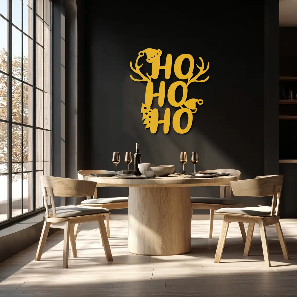 HO HO HO Metal Wall Art - Christmas Reindeer Antler Holiday Decor- KAF312 by Enova Art