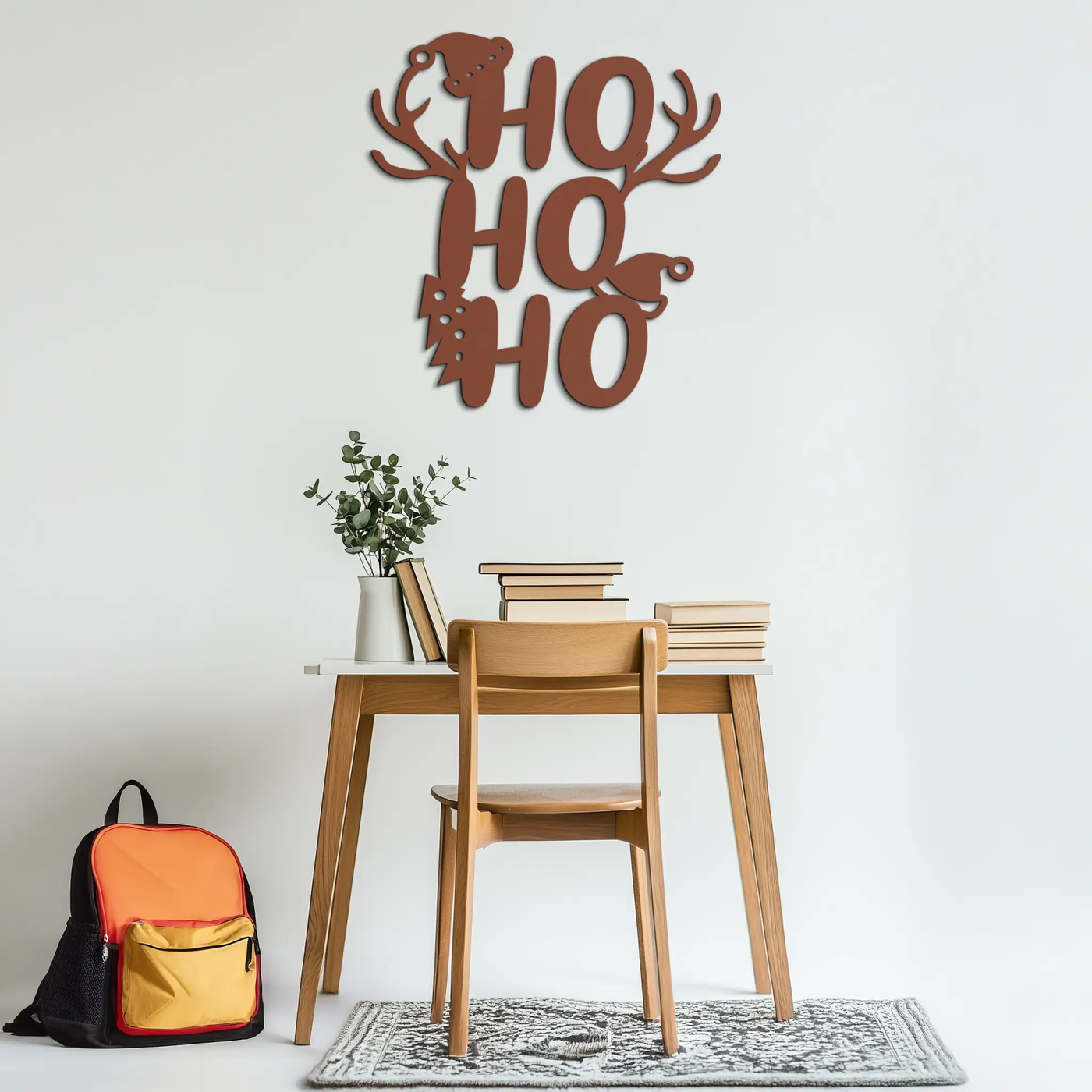 HO HO HO Metal Wall Art - Christmas Reindeer Antler Holiday Decor- KAF312 by Enova Art