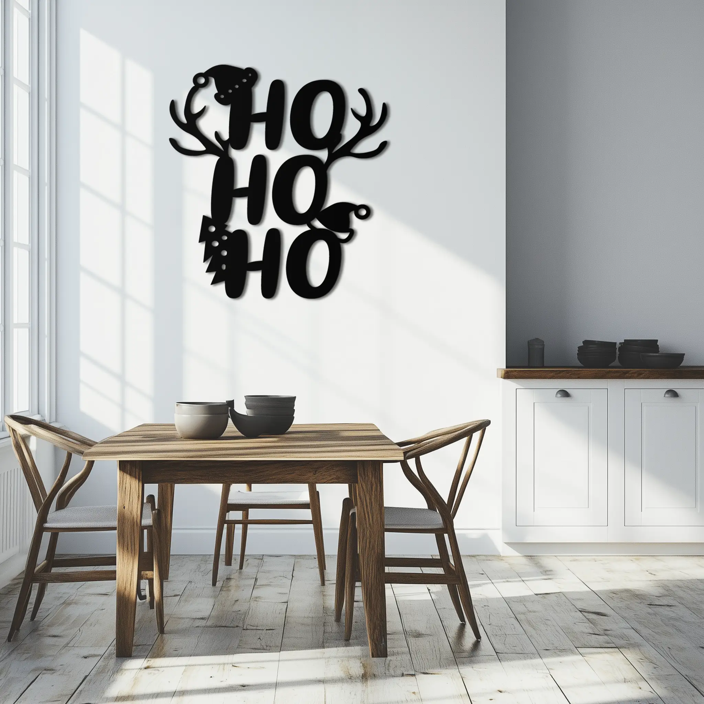 HO HO HO Metal Wall Art - Christmas Reindeer Antler Holiday Decor- KAF312 by Enova Art
