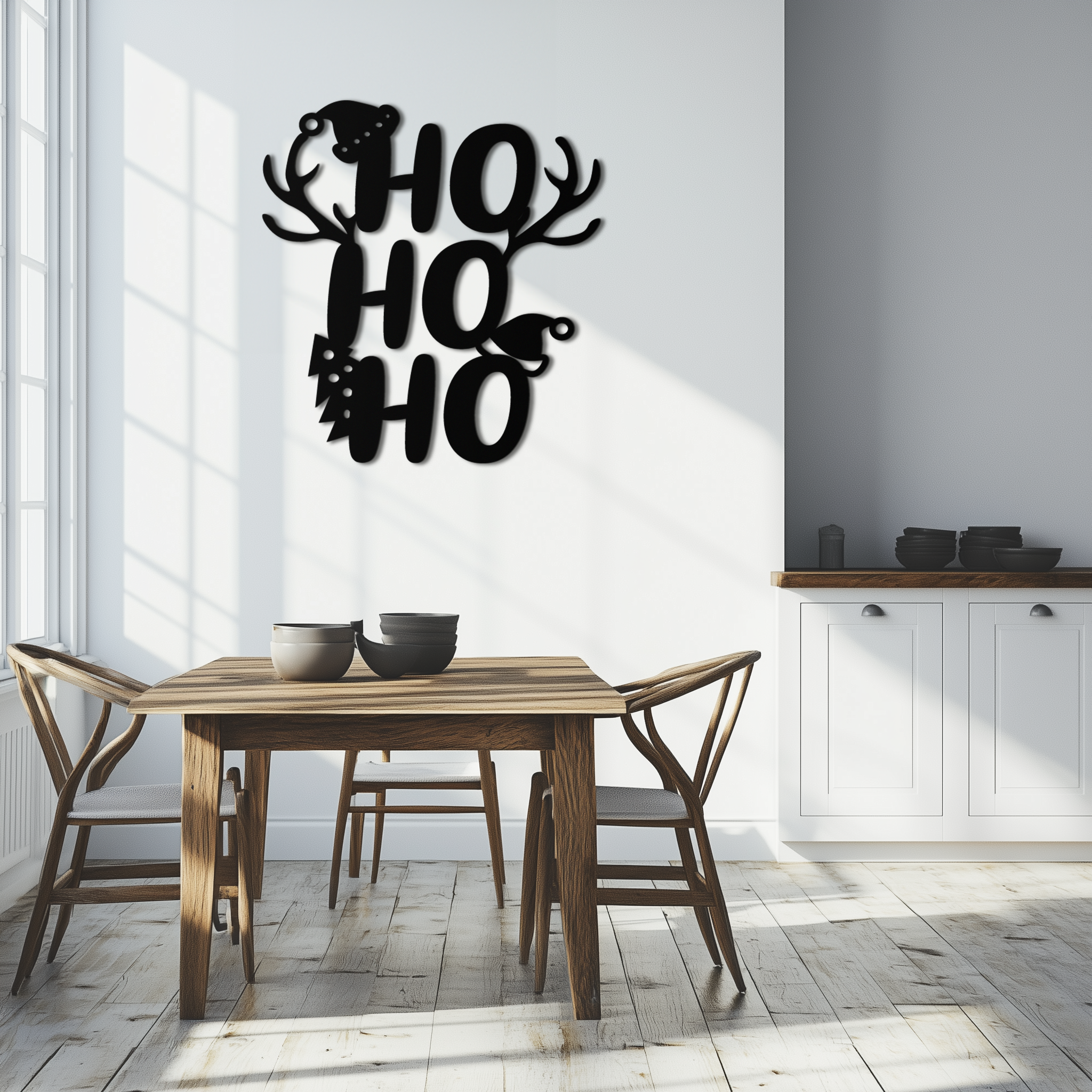 HO HO HO Metal Wall Art - Christmas Reindeer Antler Holiday Decor- KAF312 by Enova Art