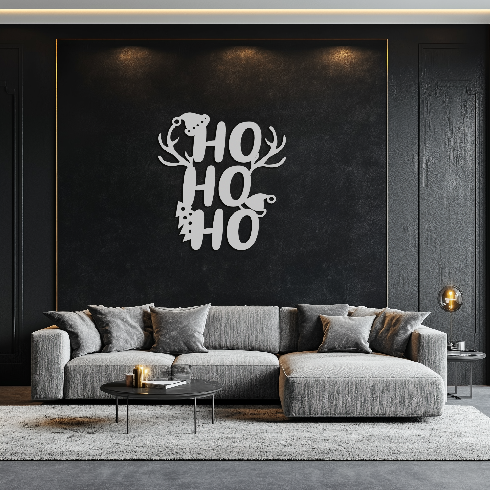 HO HO HO Metal Wall Art - Christmas Reindeer Antler Holiday Decor- KAF312 by Enova Art