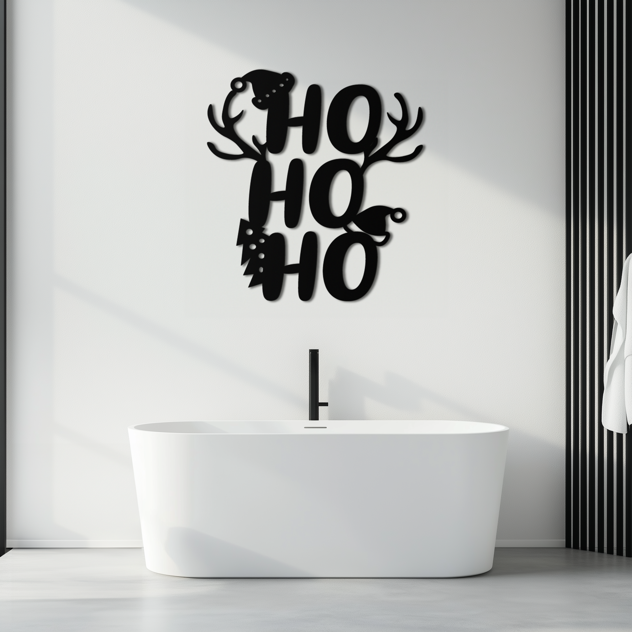 HO HO HO Metal Wall Art - Christmas Reindeer Antler Holiday Decor- KAF312 by Enova Art