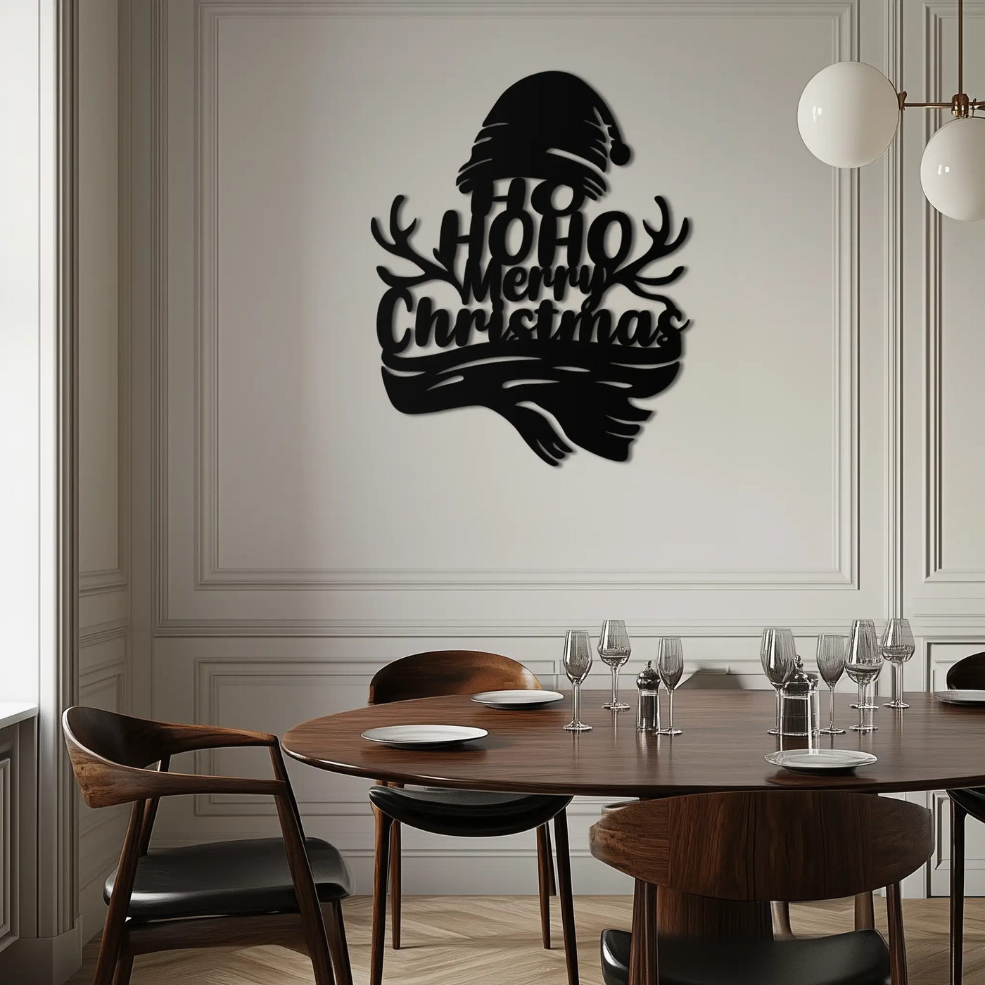Ho Ho Ho Merry Christmas Metal Wall Art - Festive Reindeer Antlers Holiday Decor- KAF313 by Enova Art