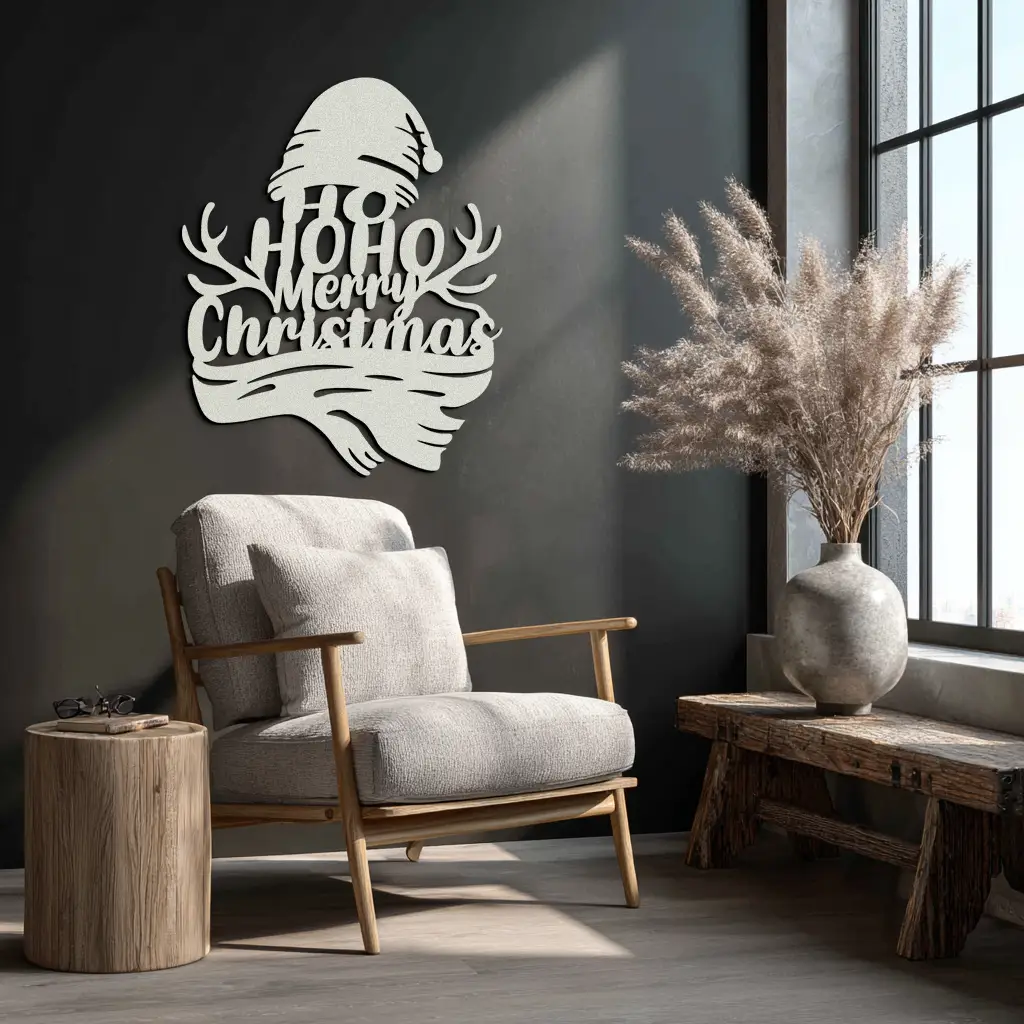 Ho Ho Ho Merry Christmas Metal Wall Art - Festive Reindeer Antlers Holiday Decor- KAF313 by Enova Art