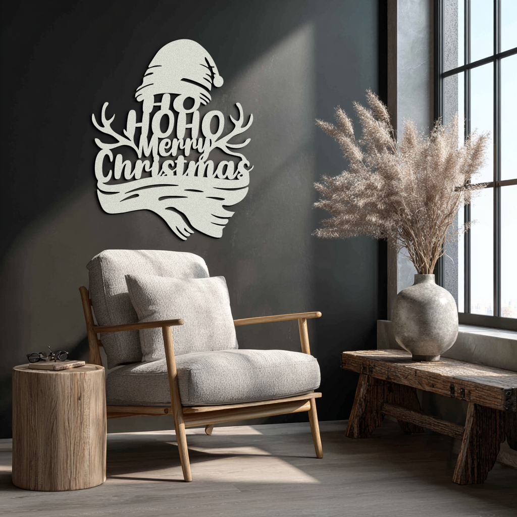 Ho Ho Ho Merry Christmas Metal Wall Art - Festive Reindeer Antlers Holiday Decor- KAF313 by Enova Art