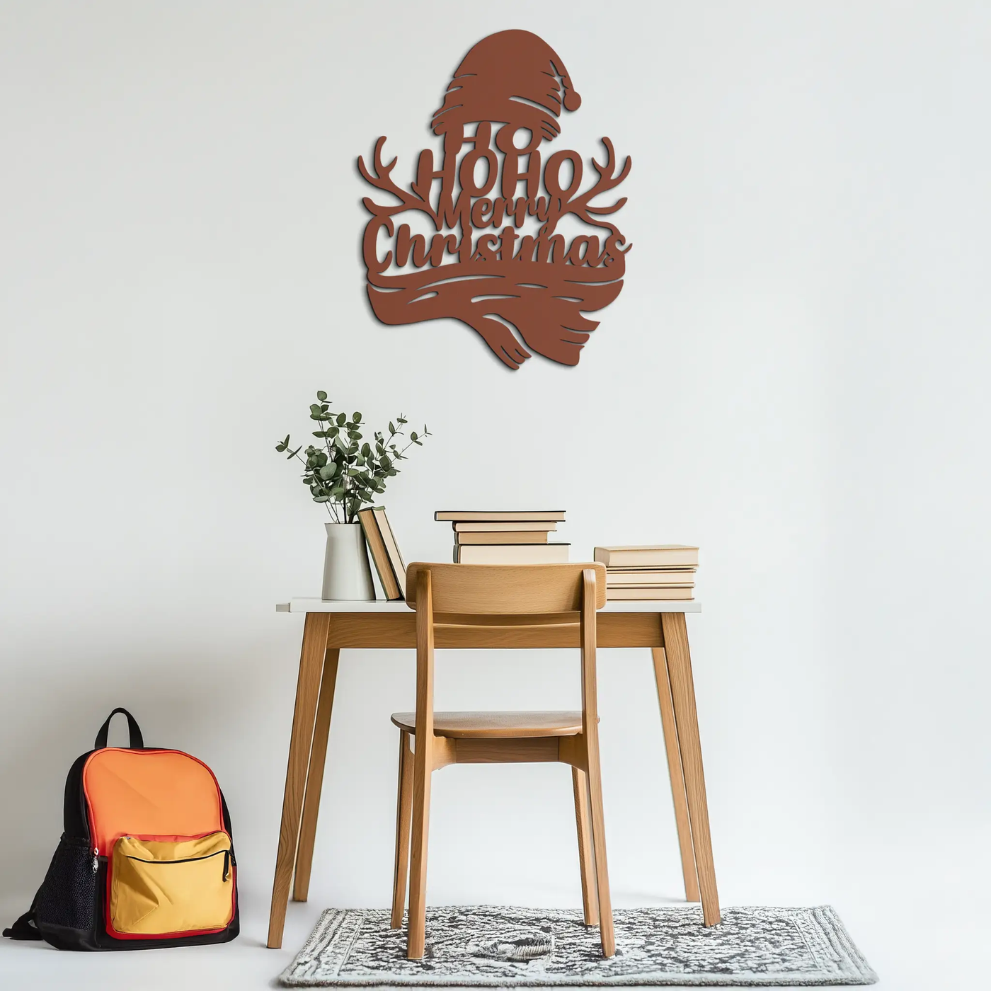 Ho Ho Ho Merry Christmas Metal Wall Art - Festive Reindeer Antlers Holiday Decor- KAF313 by Enova Art