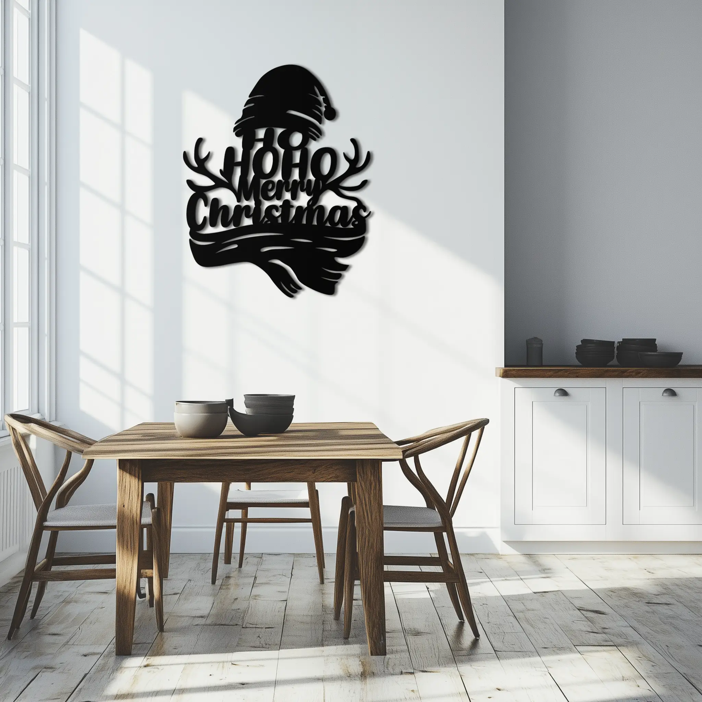 Ho Ho Ho Merry Christmas Metal Wall Art - Festive Reindeer Antlers Holiday Decor- KAF313 by Enova Art
