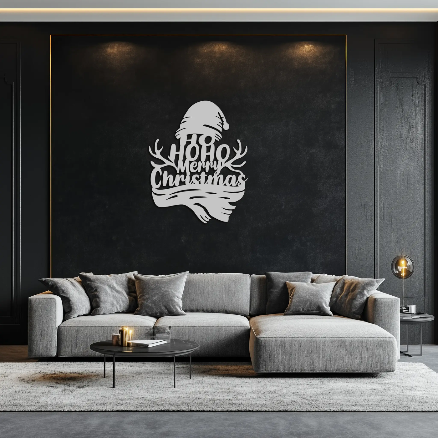 Ho Ho Ho Merry Christmas Metal Wall Art - Festive Reindeer Antlers Holiday Decor- KAF313 by Enova Art