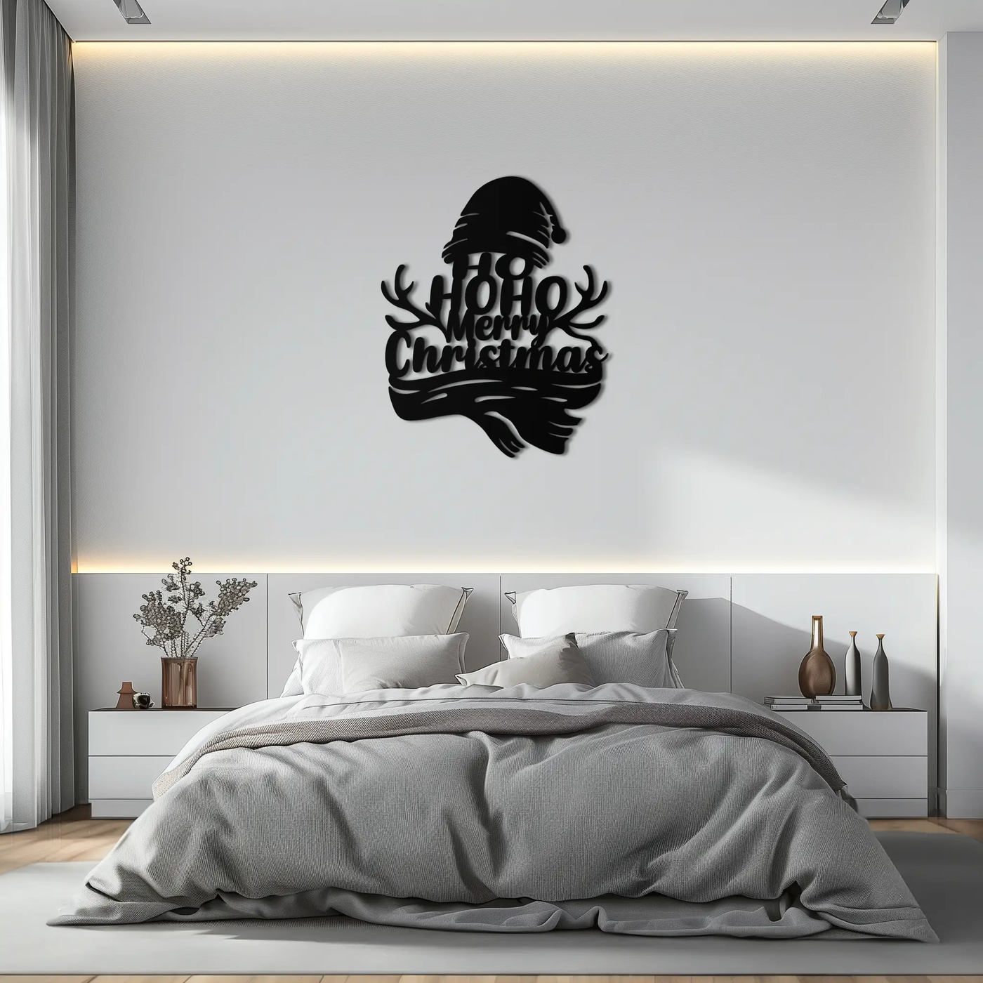 Ho Ho Ho Merry Christmas Metal Wall Art - Festive Reindeer Antlers Holiday Decor- KAF313 by Enova Art