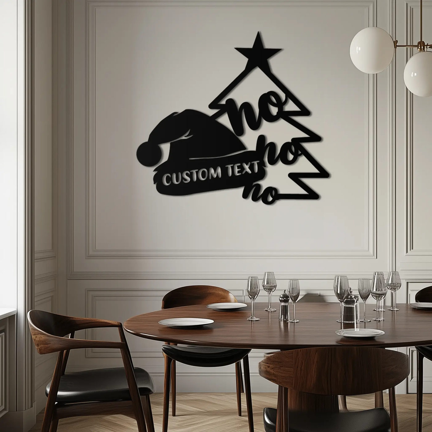 Ho Ho Ho Santa Hat & Tree Metal Wall Art - Customizable Holiday Decor- KAF314 by Enova Art