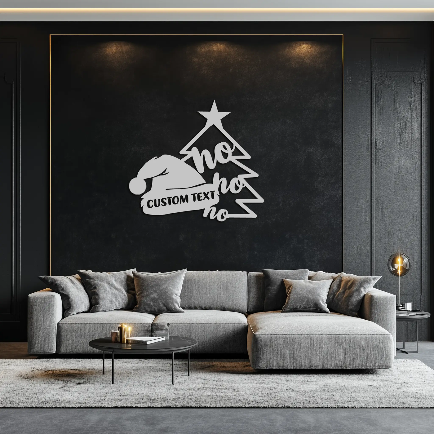 Ho Ho Ho Santa Hat & Tree Metal Wall Art - Customizable Holiday Decor- KAF314 by Enova Art