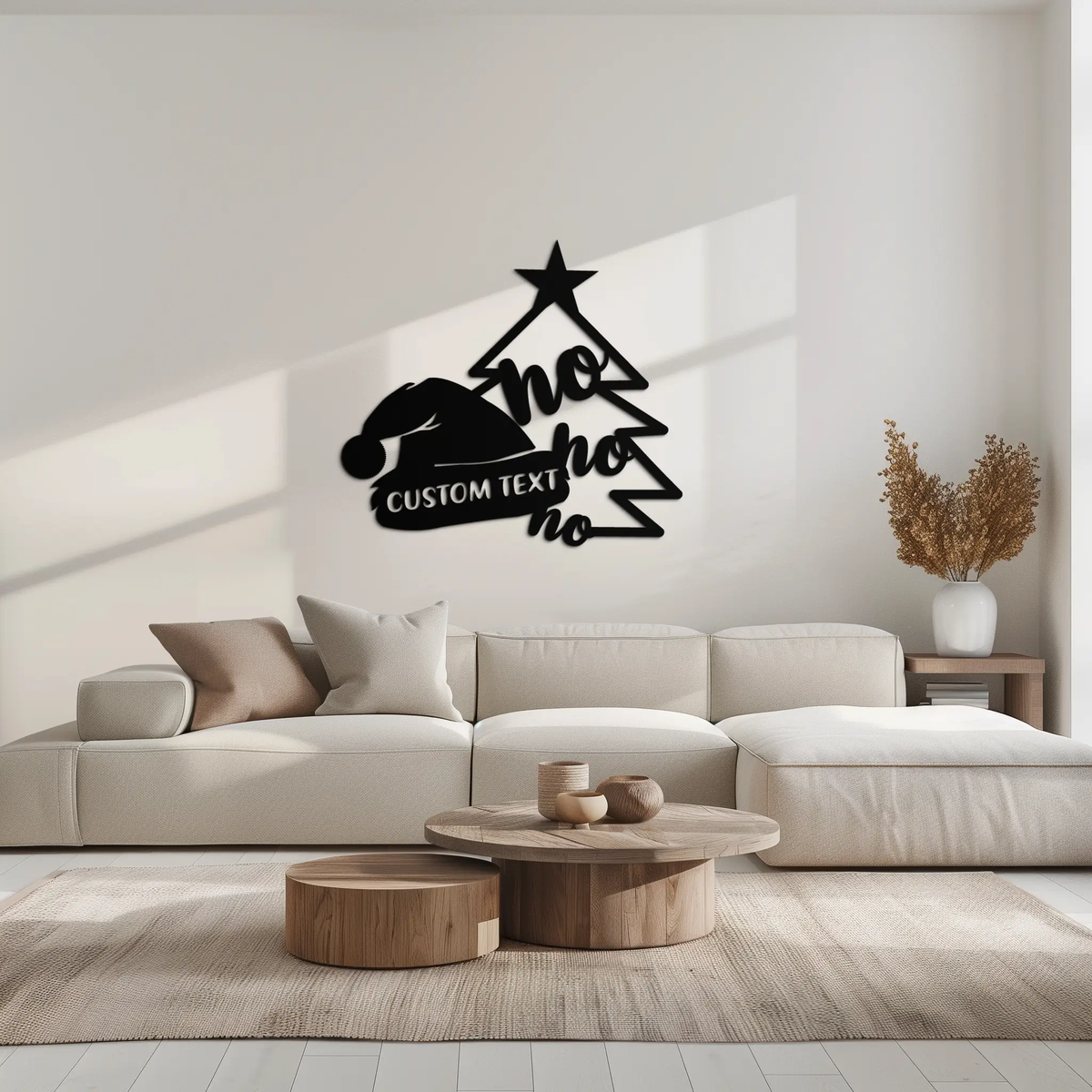 Ho Ho Ho Santa Hat & Tree Metal Wall Art - Customizable Holiday Decor- KAF314 by Enova Art