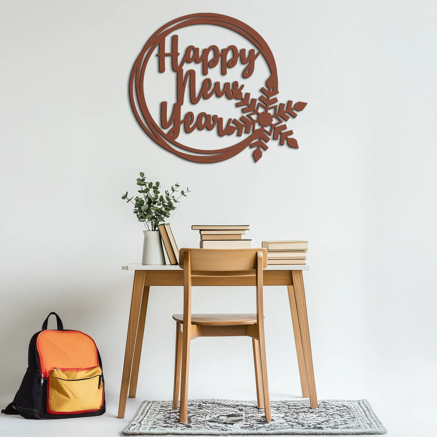 Happy New Year Snowflake Metal Wall Art - Holiday Round Steel Christmas Decor- KAF315 by Enova Art