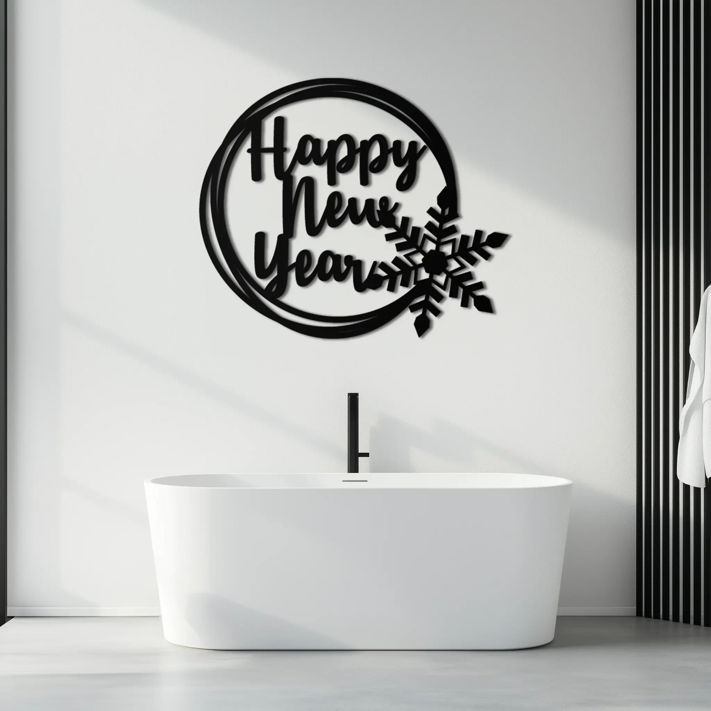 Happy New Year Snowflake Metal Wall Art - Holiday Round Steel Christmas Decor- KAF315 by Enova Art