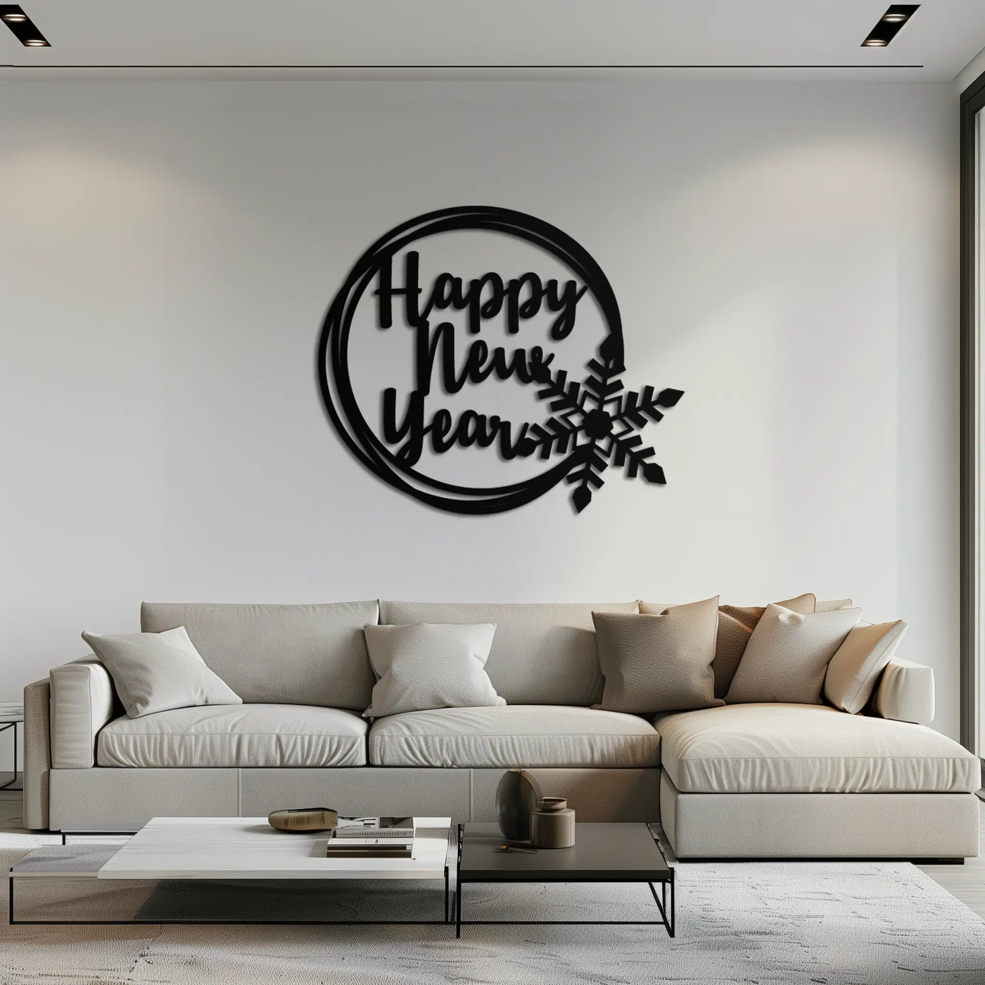 Happy New Year Snowflake Metal Wall Art - Holiday Round Steel Christmas Decor- KAF315 by Enova Art