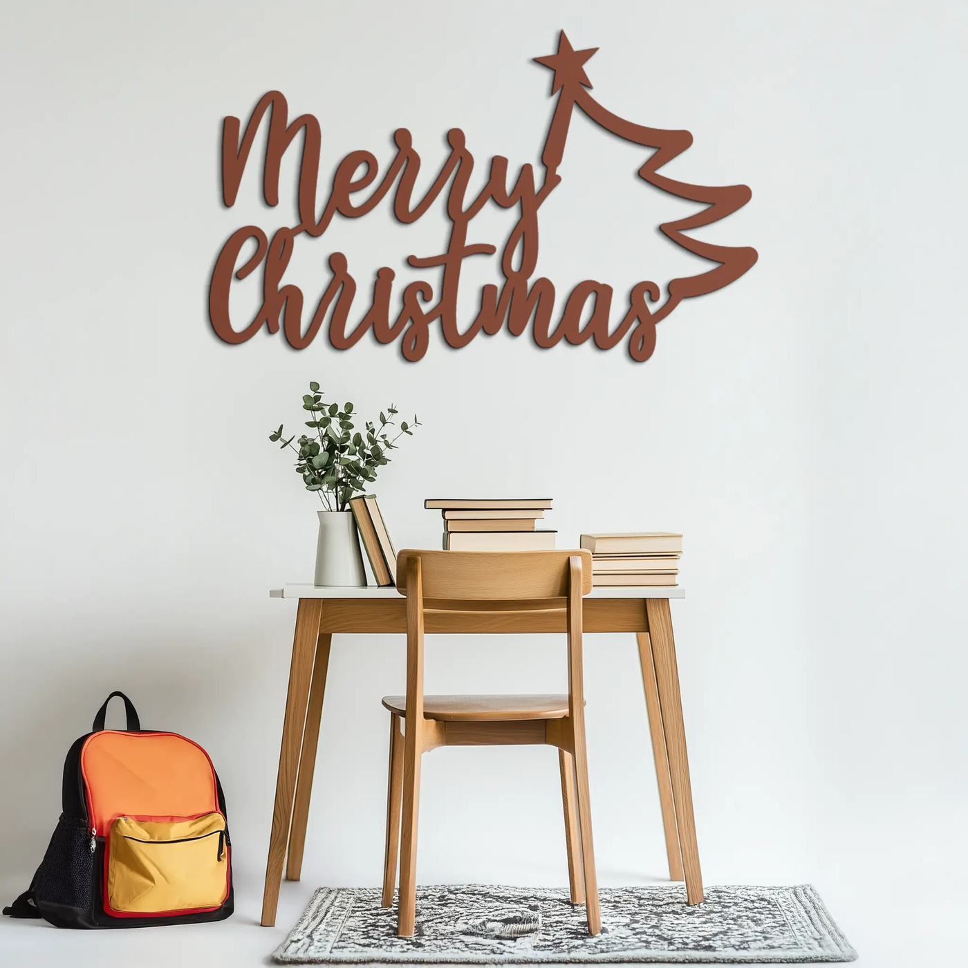 Merry Christmas Tree Metal Wall Art - Holiday Season Script Steel Decor- KAF316 by Enova Art