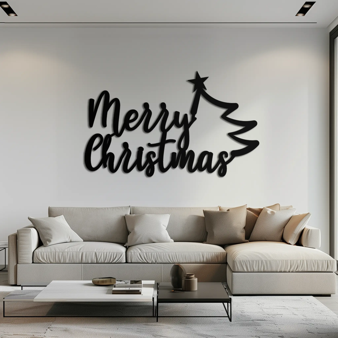 Merry Christmas Tree Metal Wall Art - Holiday Season Script Steel Decor- KAF316 by Enova Art
