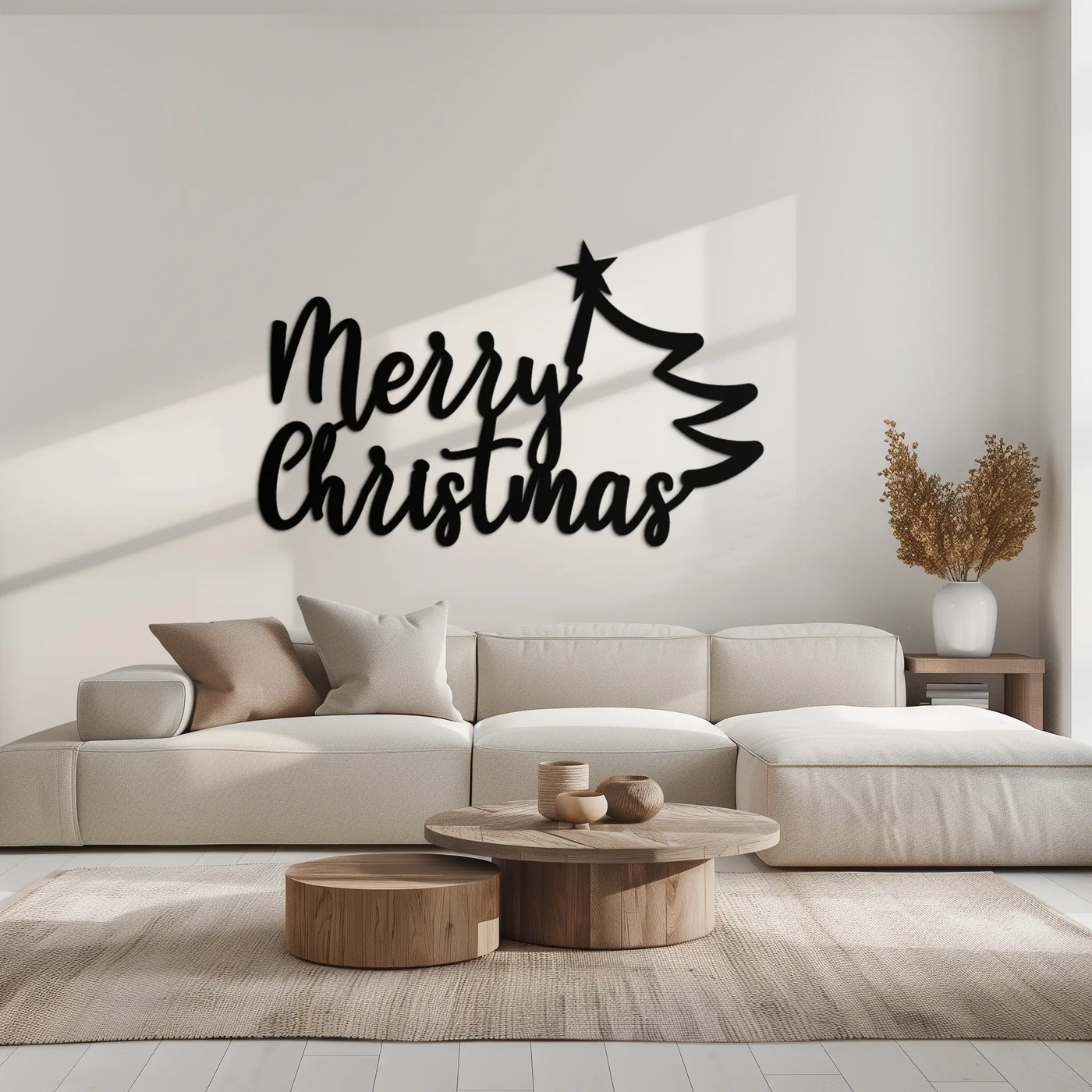 Merry Christmas Tree Metal Wall Art - Holiday Season Script Steel Decor- KAF316 by Enova Art