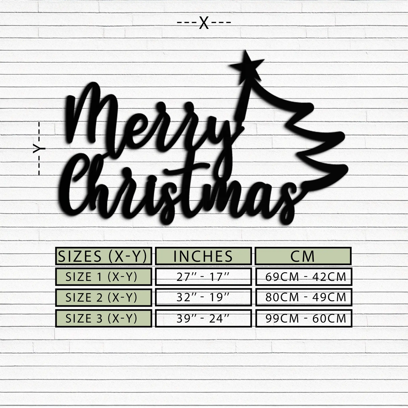 Merry Christmas Tree Metal Wall Art - Holiday Season Script Steel Decor- KAF316 by Enova Art