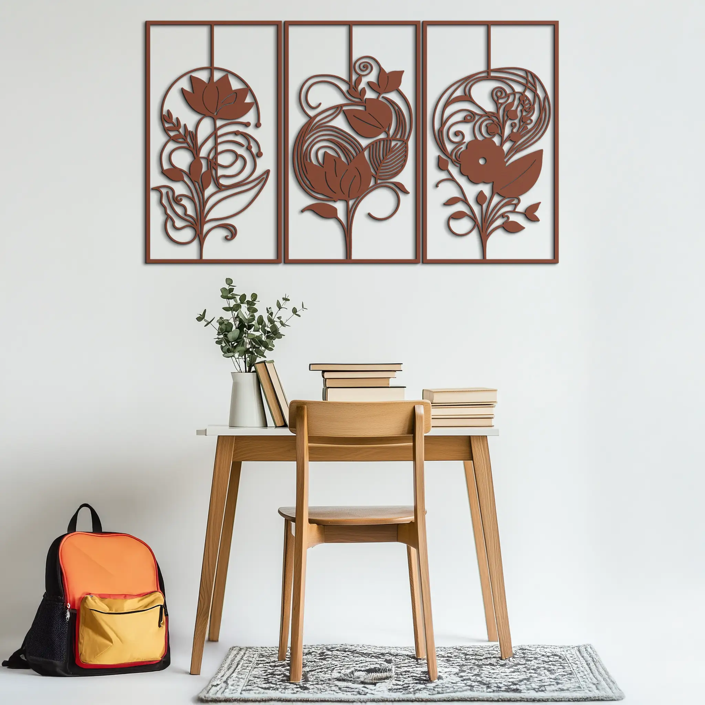 Floral Panel Trio Metal Wall Art - Elegant Black Botanical Wall Decor Set- KAF317 by Enova Art