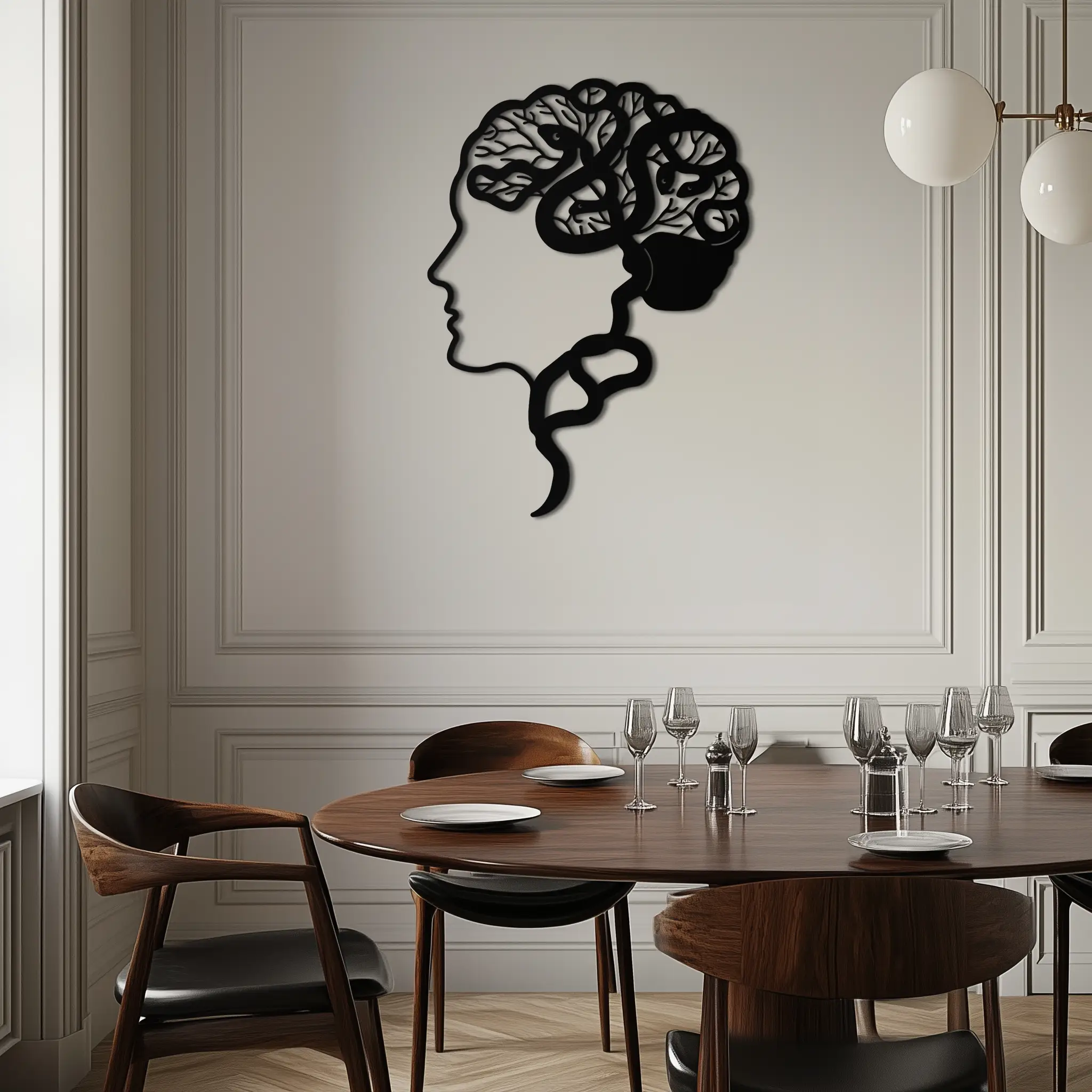 Brain Tree Metal Wall Art - Abstract Woman Head Silhouette Steel Decor- KAF318 by Enova Art