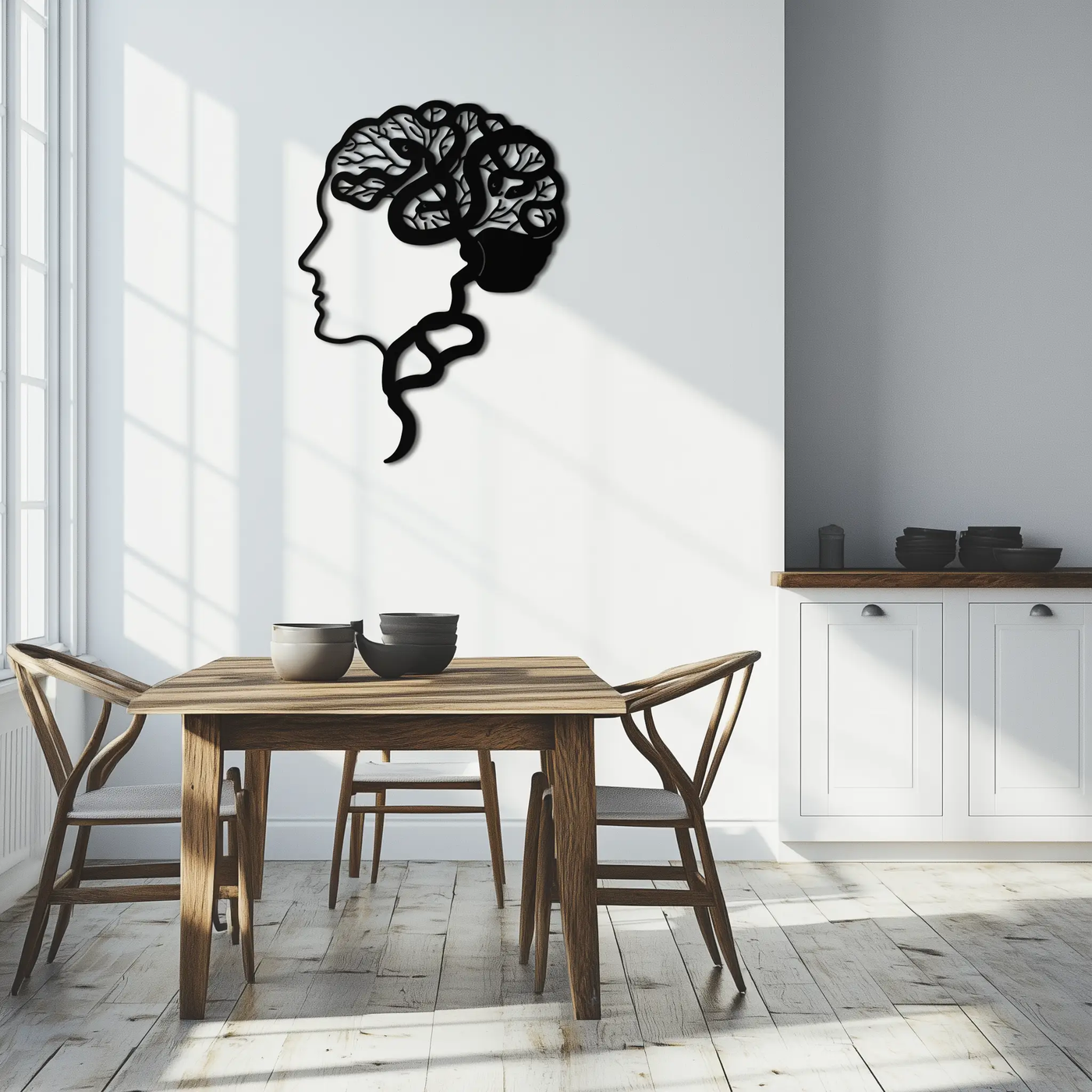 Brain Tree Metal Wall Art - Abstract Woman Head Silhouette Steel Decor- KAF318 by Enova Art