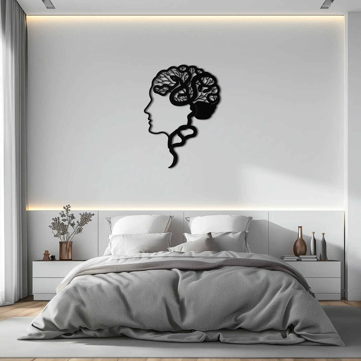 Brain Tree Metal Wall Art - Abstract Woman Head Silhouette Steel Decor- KAF318 by Enova Art
