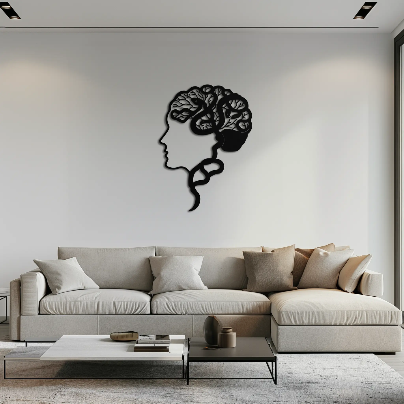 Brain Tree Metal Wall Art - Abstract Woman Head Silhouette Steel Decor- KAF318 by Enova Art