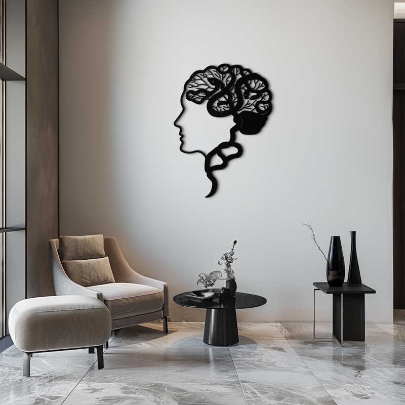 Brain Tree Metal Wall Art - Abstract Woman Head Silhouette Steel Decor- KAF318 by Enova Art
